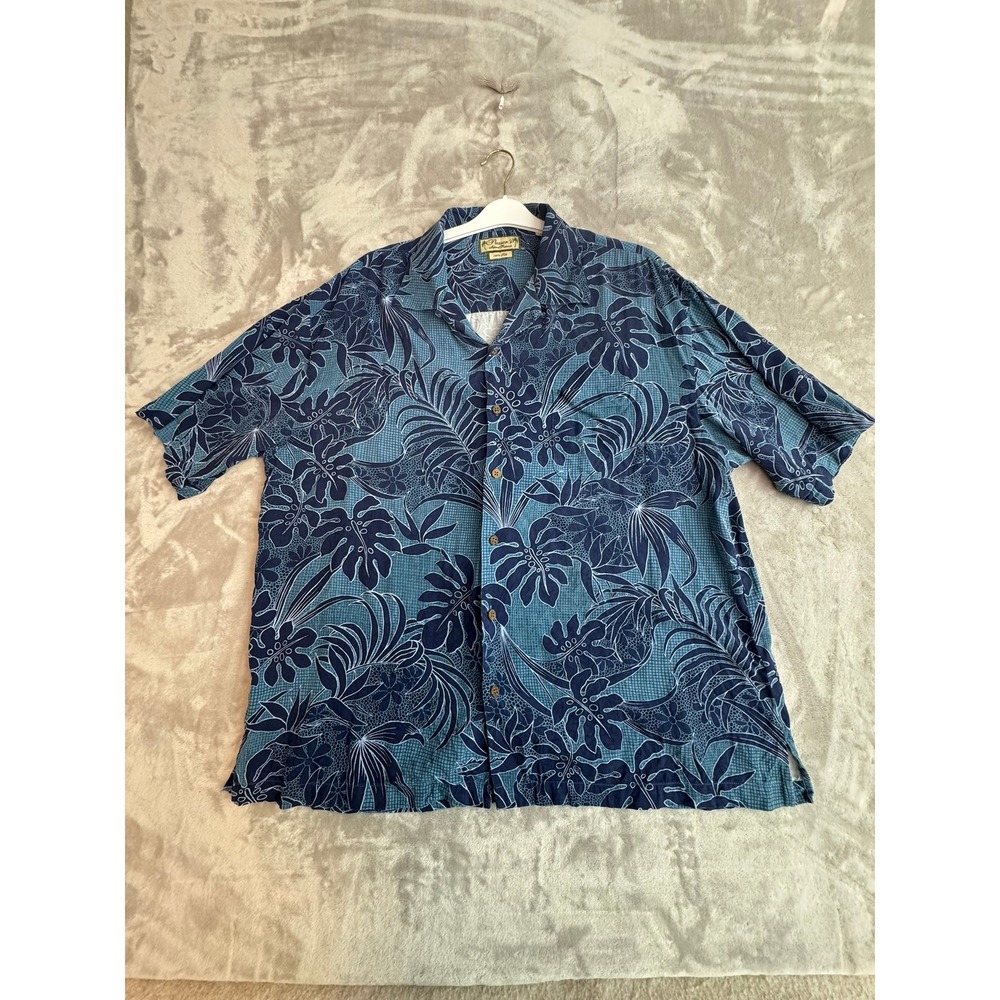 Pusser's Island‎ Reserve Mens Large 100% Silk Blue Tropical Hawaiian Camp Shirt